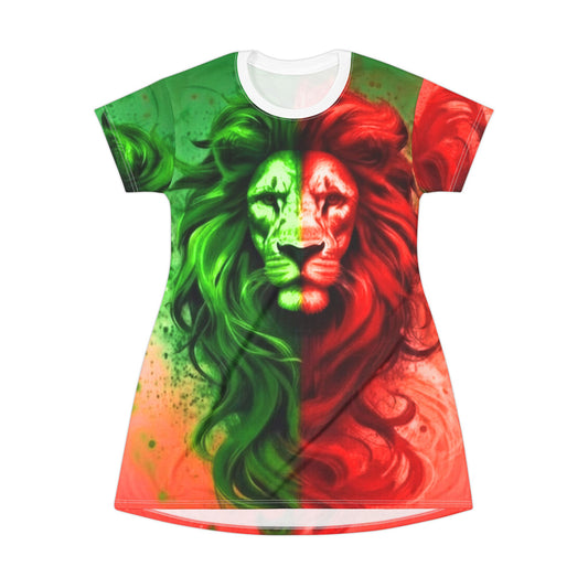 SoulSpark Harmony Lion & Sun Flow Dress | 3D Flowing Guardian Split – Vibrant Illusion